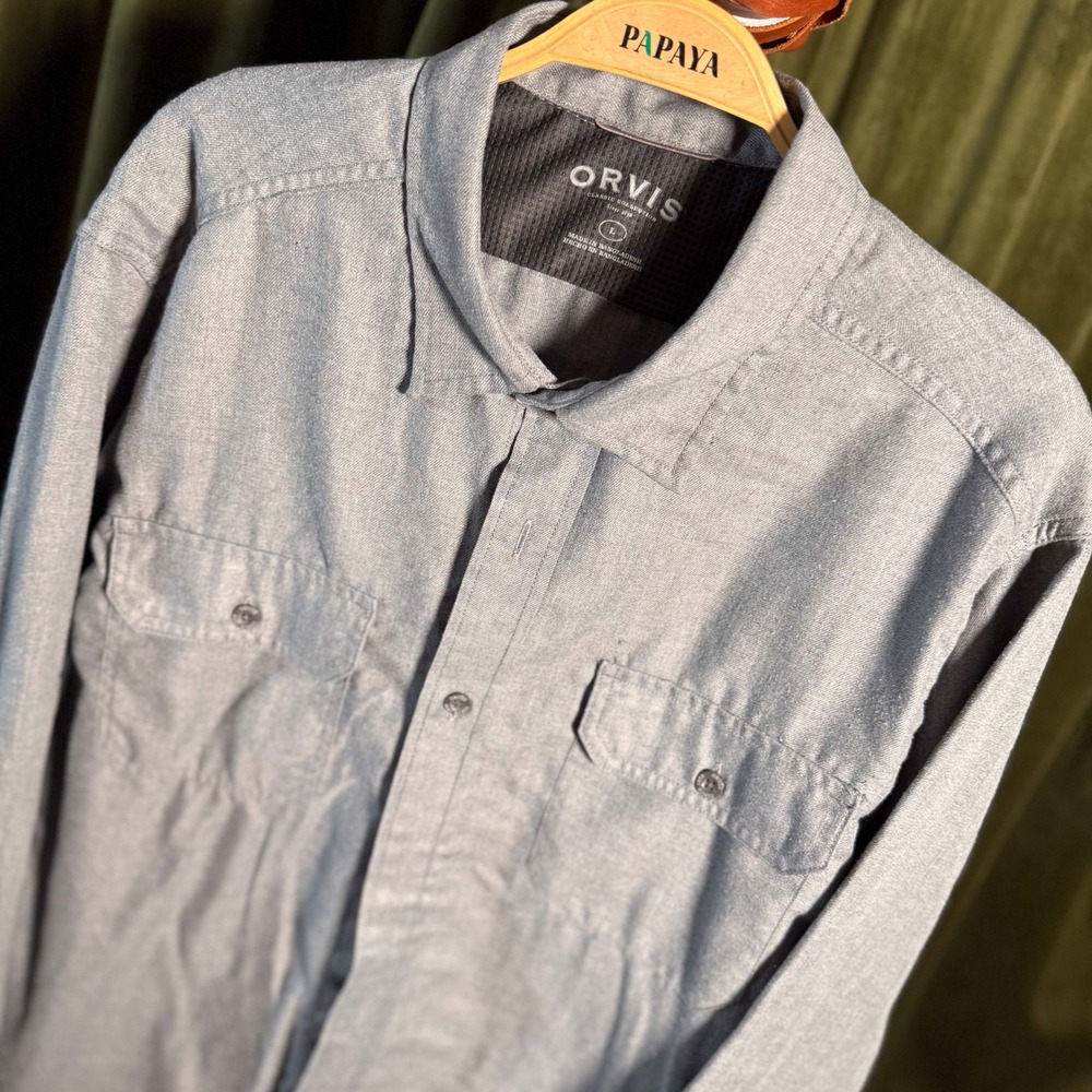 Orvis Classic Collection Gray Flannel Long Sleeve Button Down Shirt Mens Large